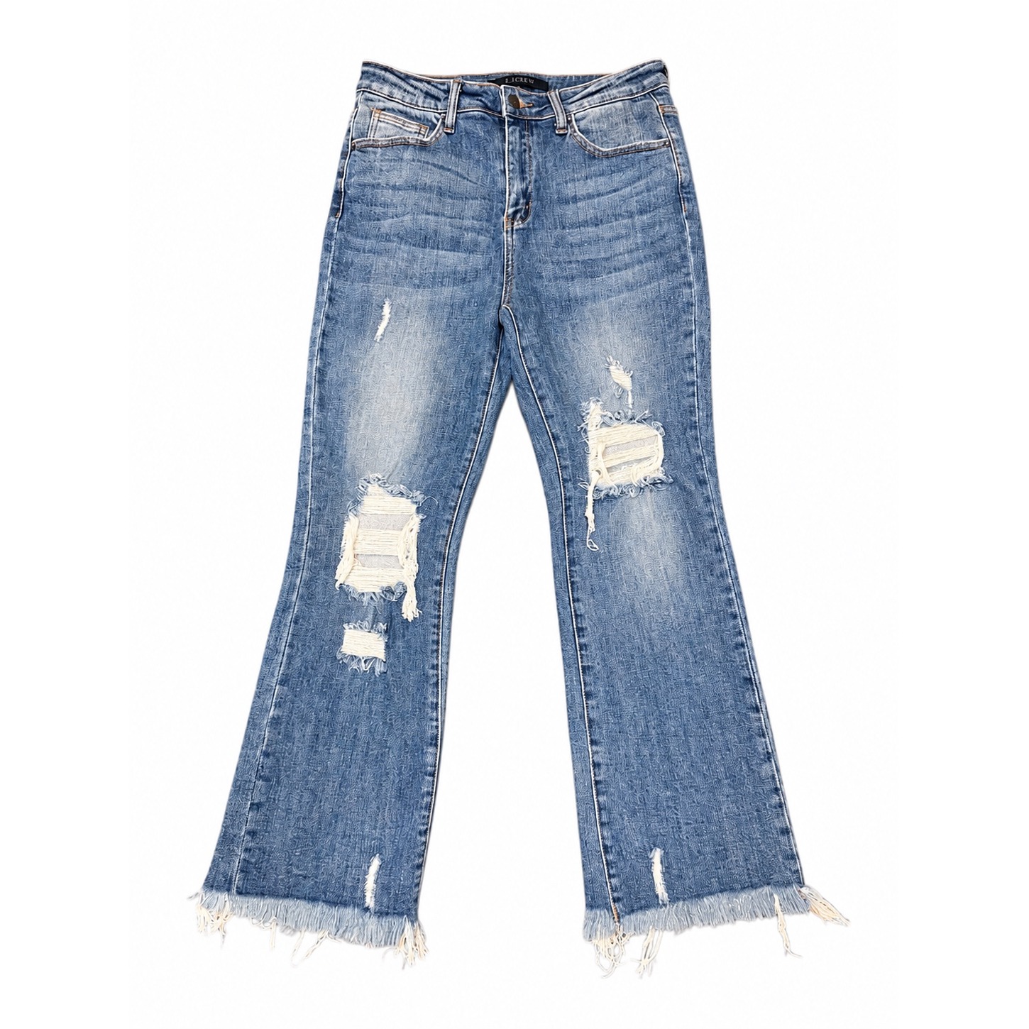 Risen Los Angeles Distressed Cropped Flare Jeans Women's Size 29 Raw Hem Denim
